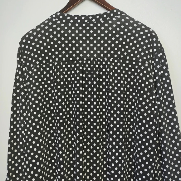 Cocomo Polka Dot Blouse Roll Tab Sleeve Pleated Relaxed Fit Black White Size 3X - Picture 6 of 11